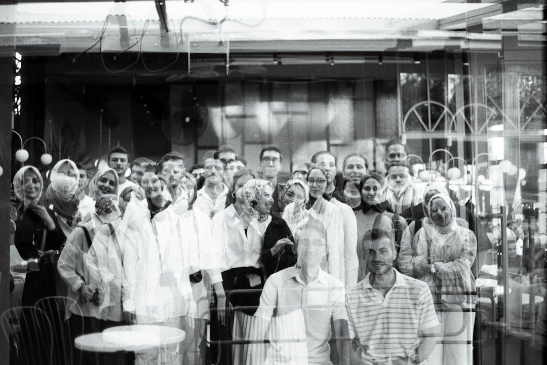 Artistic representation of person with multiple overlapping identity layers