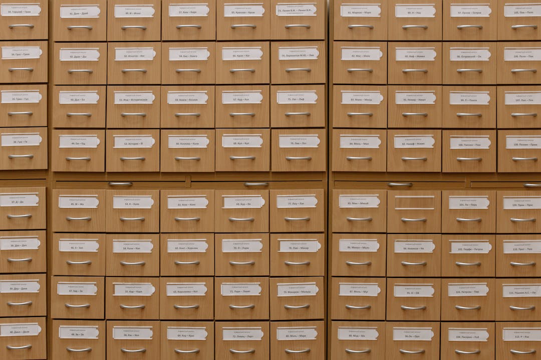 Well-organized filing system representing systematic documentation and relationship management structure