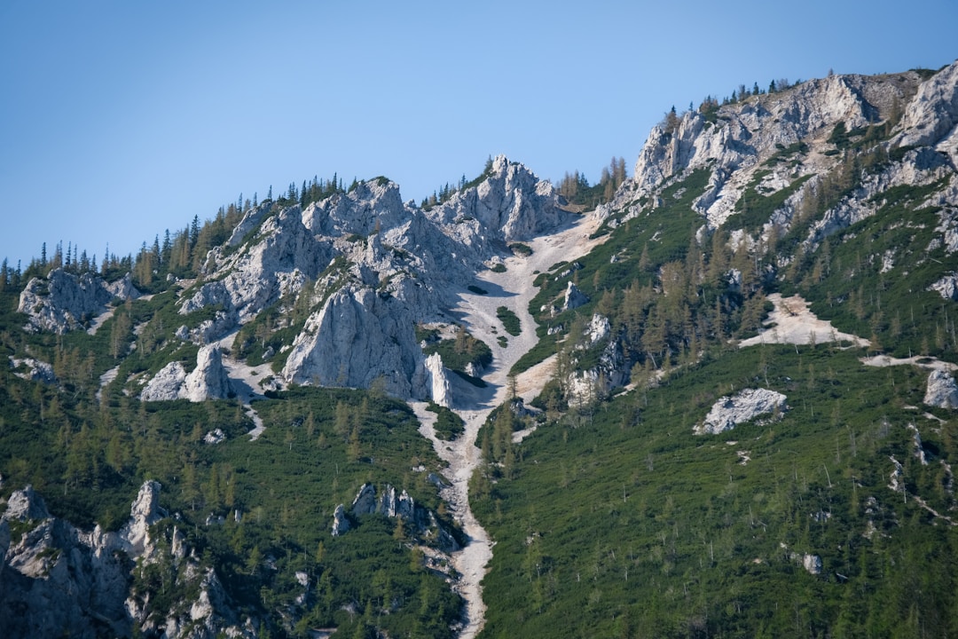 Mountain landscape showing multiple winding paths leading to same summit destination