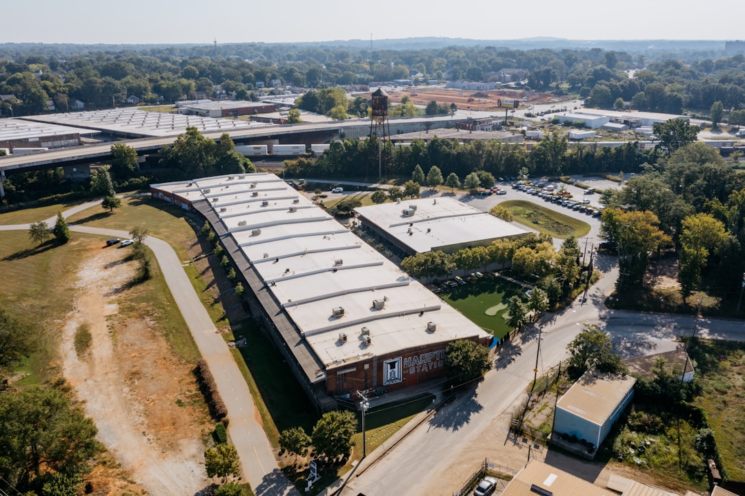 Aerial view of manufacturing facility showing industrial operations and potential environmental exposure